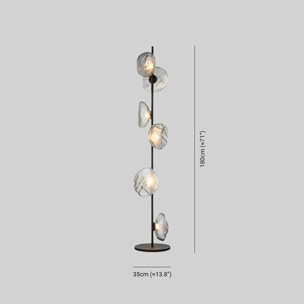 Byers exklusiv golvlampa med blomform i metall/glas, svart/guld/grå
