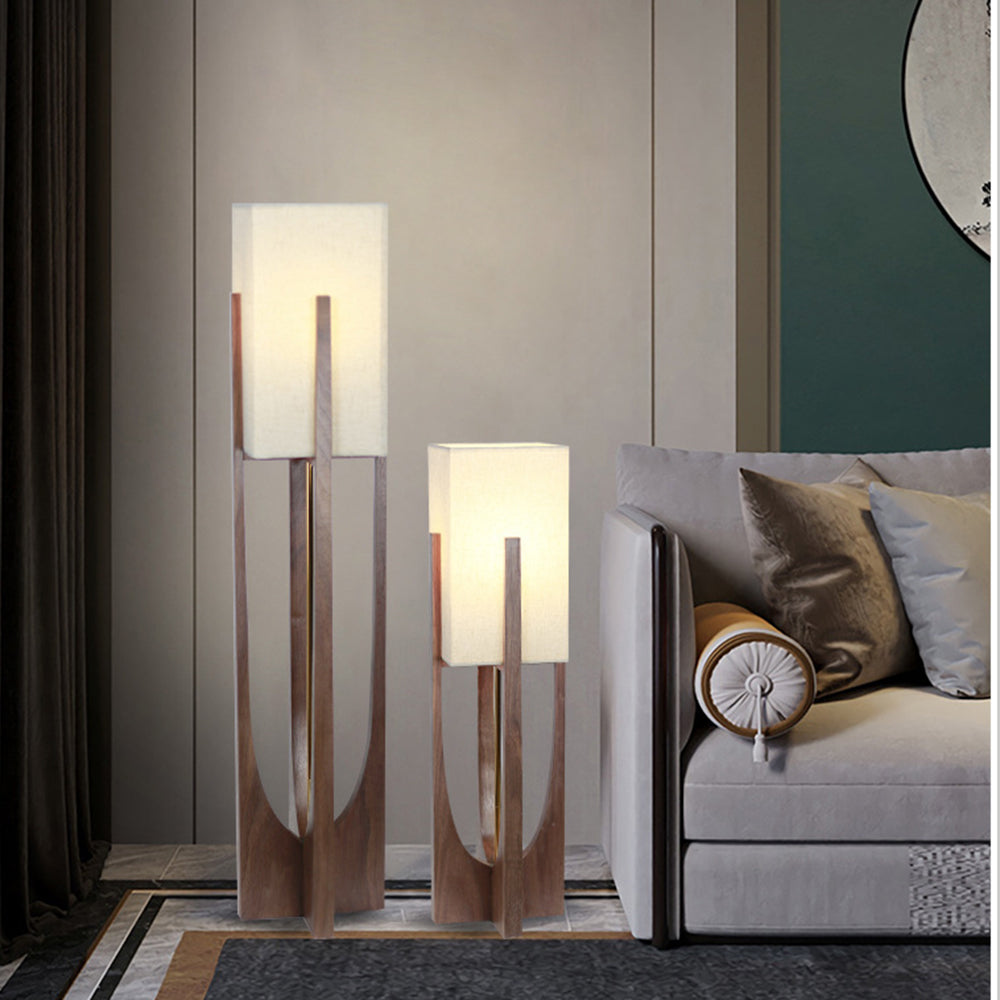 Ozawa naturlig rektangulär golvlampa i trä/tyg