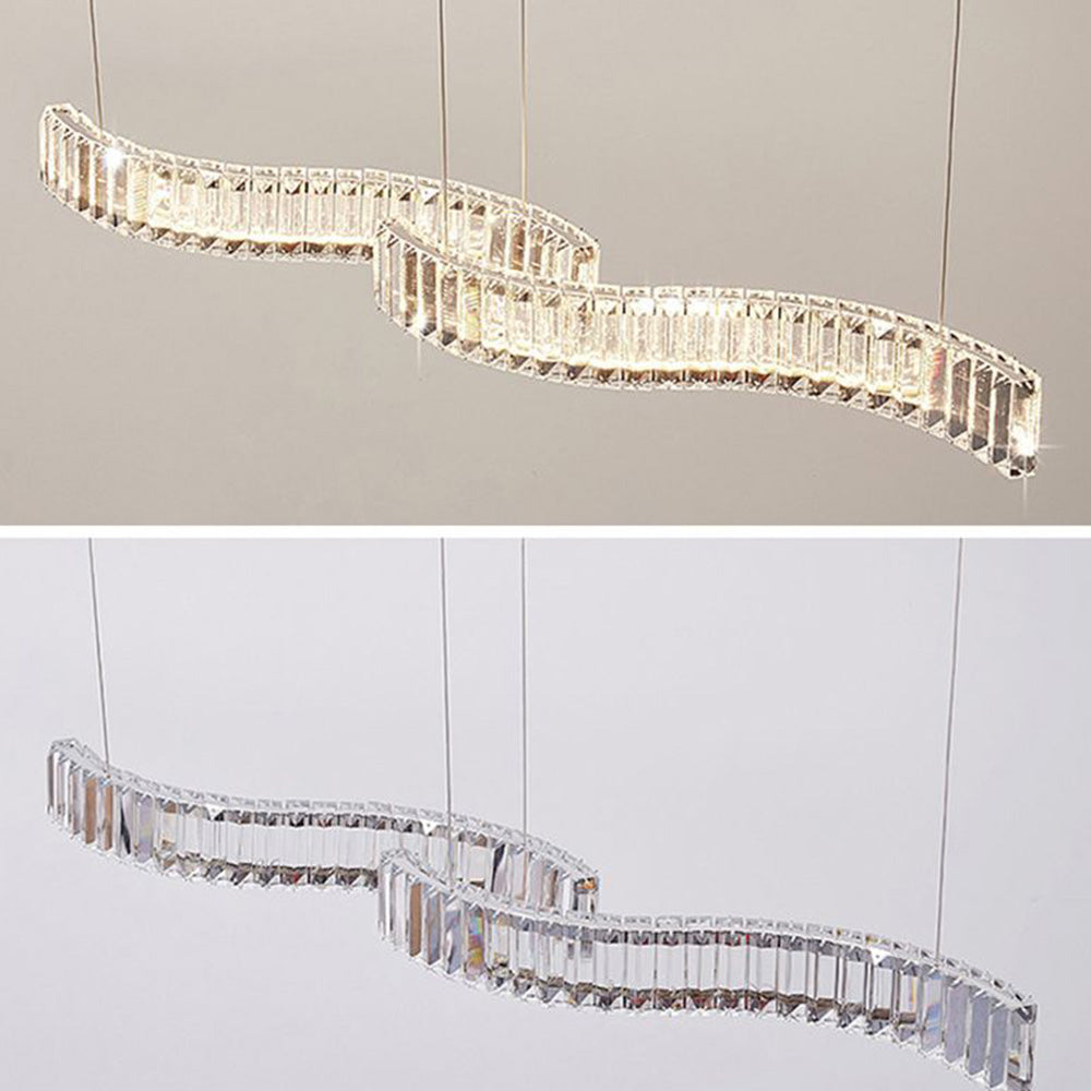 Kristy luksuriøse bølgeformede krystal-/metalpendellampe, sølv/guld