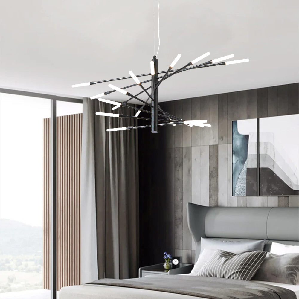 Arisha modern roterande ljuskrona i fyrverkeriform, svart/guld, vardagsrum/konstgalleri