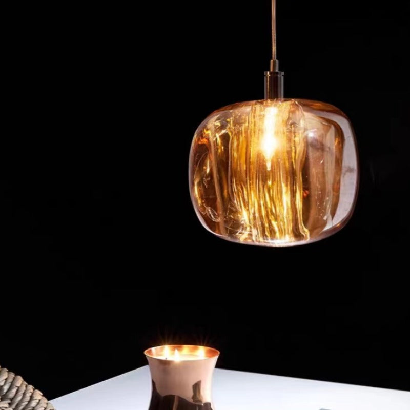 Valentina modern LED-pendellampa i bubbligt glas, bärnstensfärgad/genomskinlig/grå