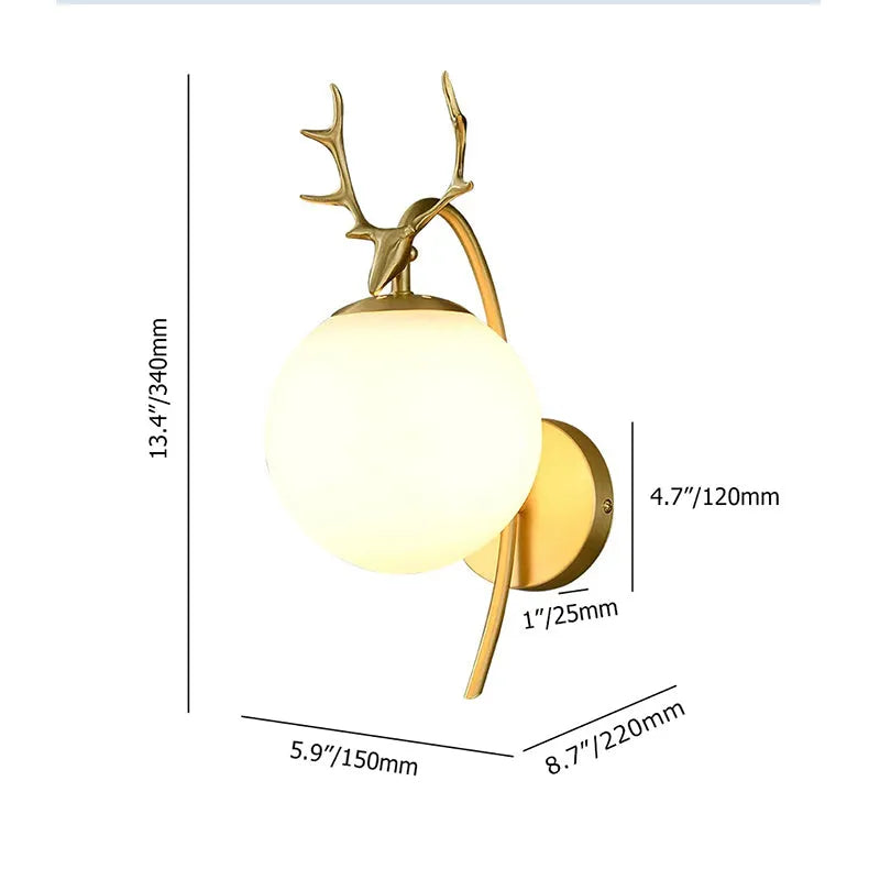 Valentina modern art déco-vägglampa med hjortmotiv för sängbord, svart/guld