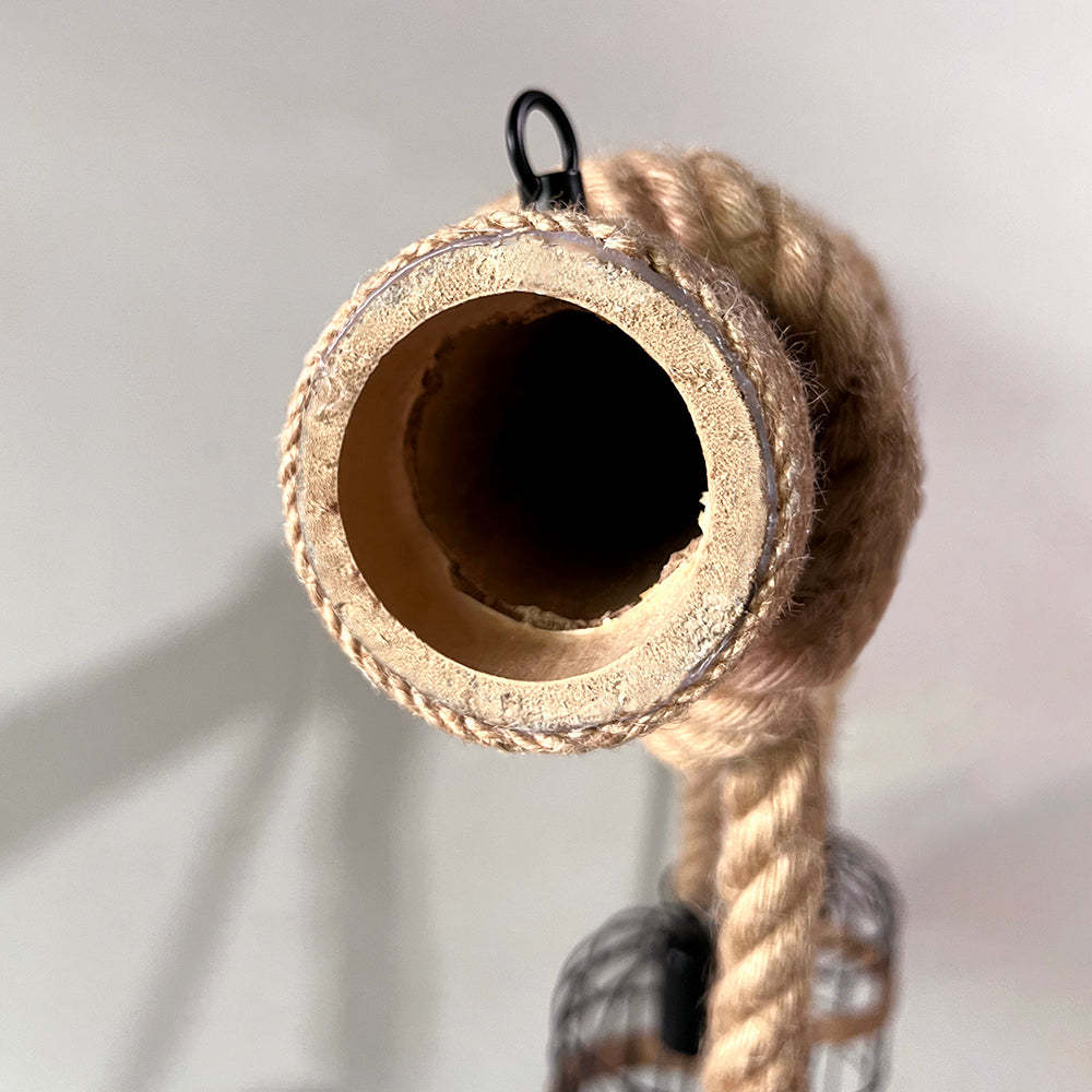 Silva vintage taklampa med 3 ljuskällor i trä och rep