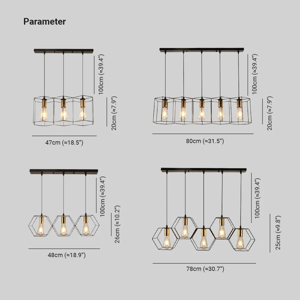 Arisha rustik lantlig geometrisk pendellampa med 3/5 ljuskällor, svart