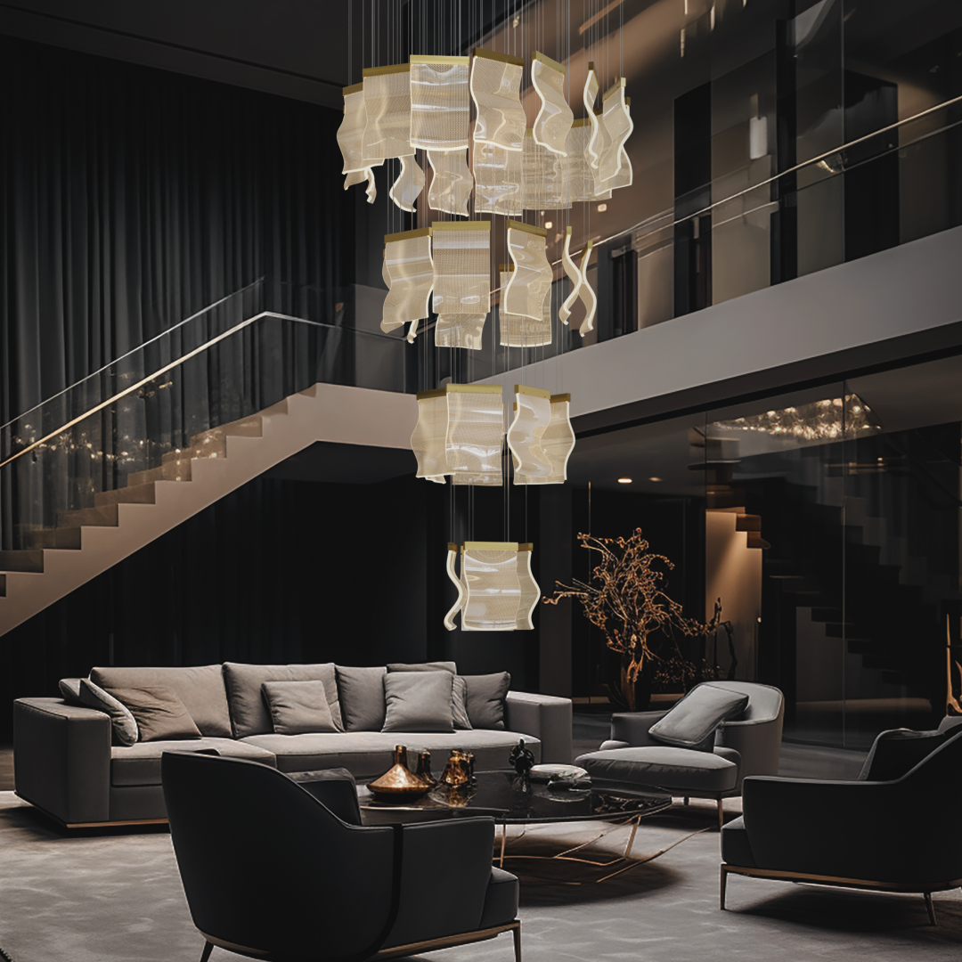 Kristy industriell takkrona med vågformad design /Metall Guld Sovrum/Vardagsrum