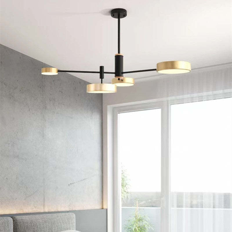 Arisha LED-pendellampa, metall och trä, grå/vit/guld
