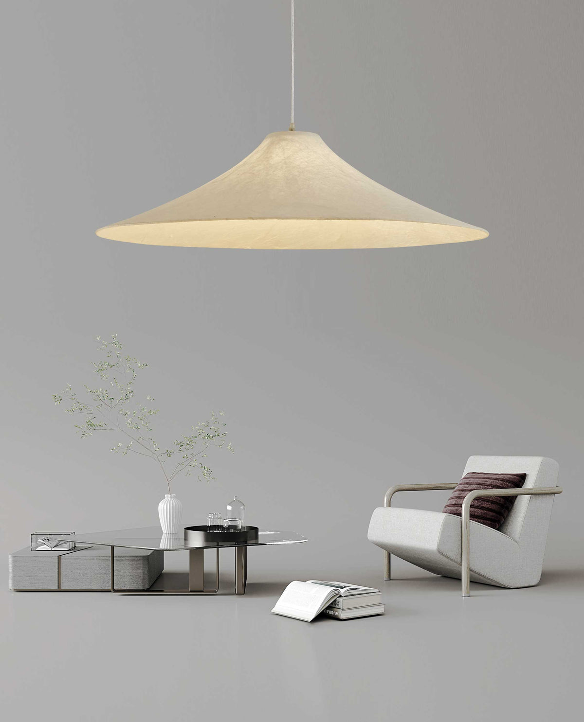 Candeeiro suspenso moderno, minimalista e natural de formato plano Abbotswell