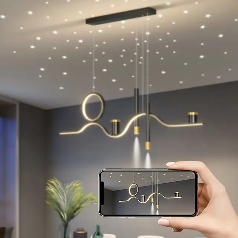 Arisha Modern Metal Linear Starry Night Pendant Light, Black