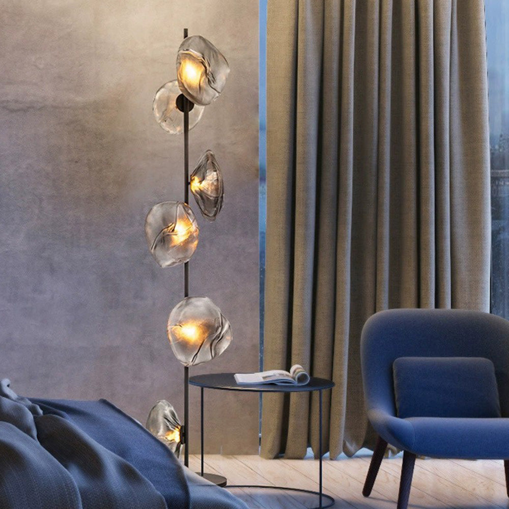 Byers exklusiv golvlampa med blomform i metall/glas, svart/guld/grå