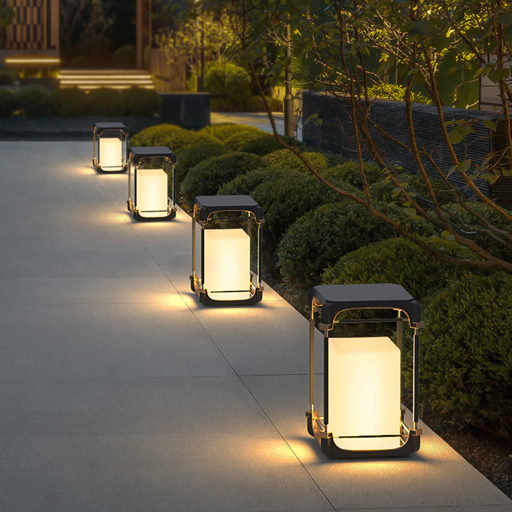Ray Simple Cube/Cuboid Outdoor Floor Lamp, Hardwired/Solar, Black
