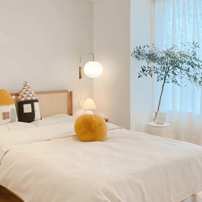 Ritta-seinävalaisin sisätiloihin, puuta, moderni, pyöreä kangasvarjostin, olohuoneeseen