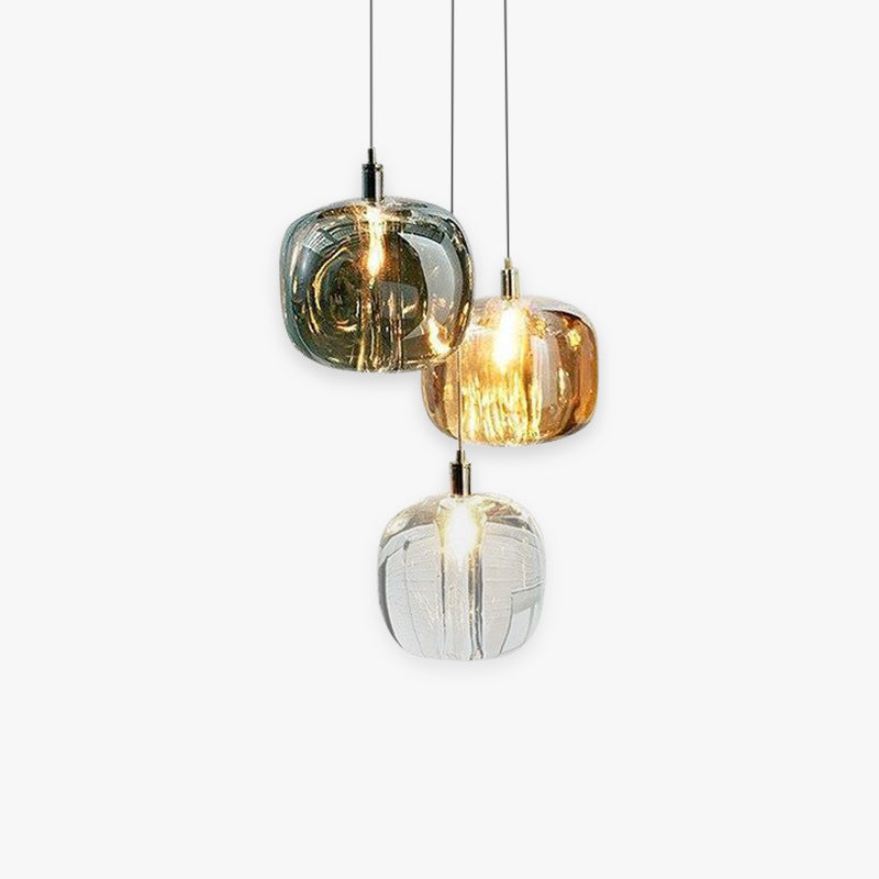 Valentina modern LED-pendellampa i bubbligt glas, bärnstensfärgad/genomskinlig/grå