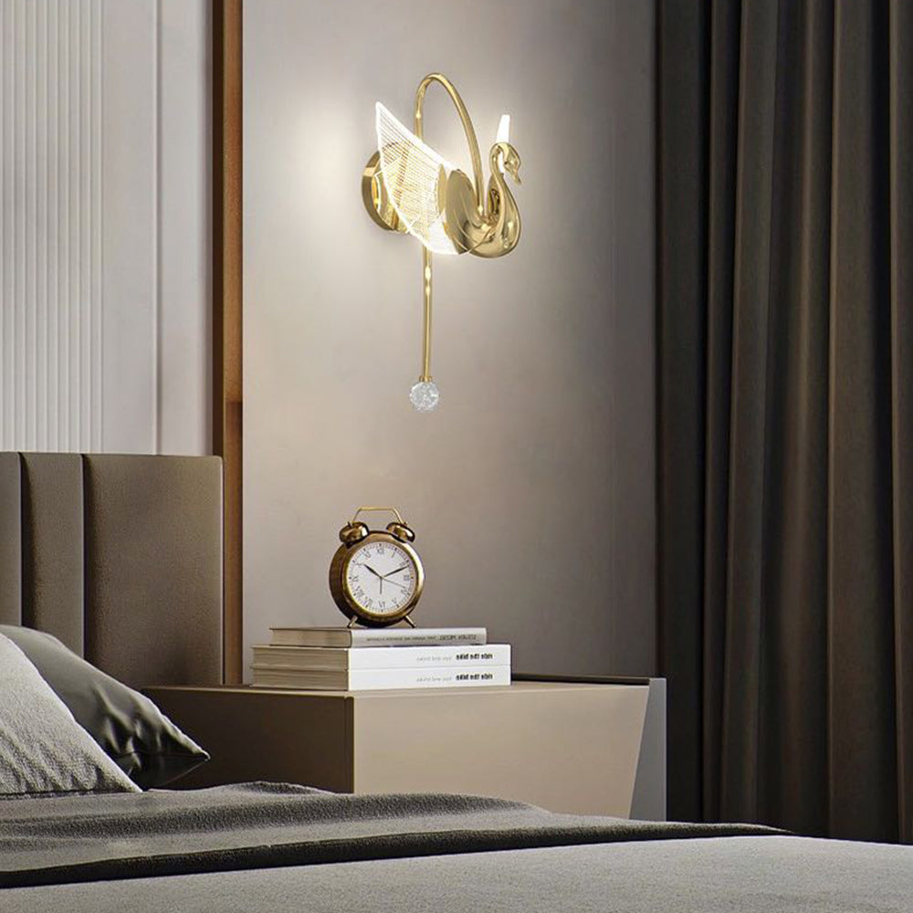 Arisha art déco-svanformad vägglampa i metall, guld/roséguld