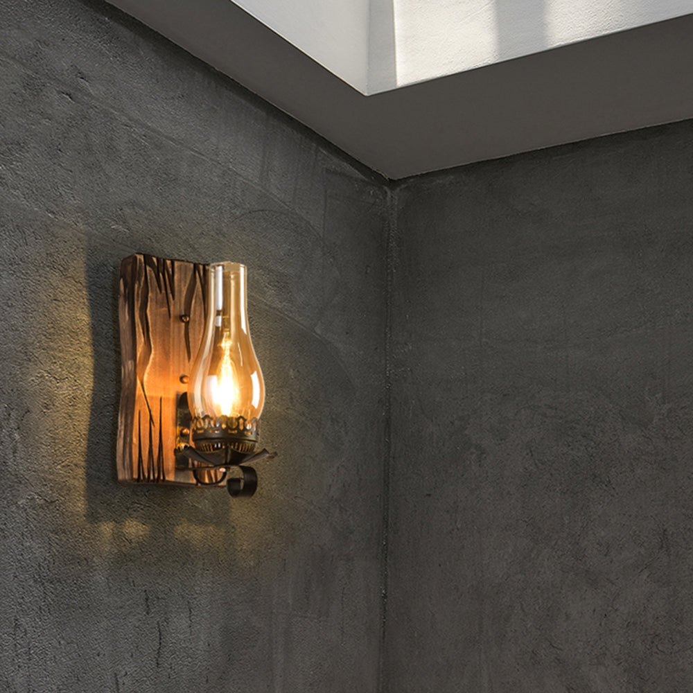 Epoch vintage vägglampa i form av ljus, trä och glas, sovrum