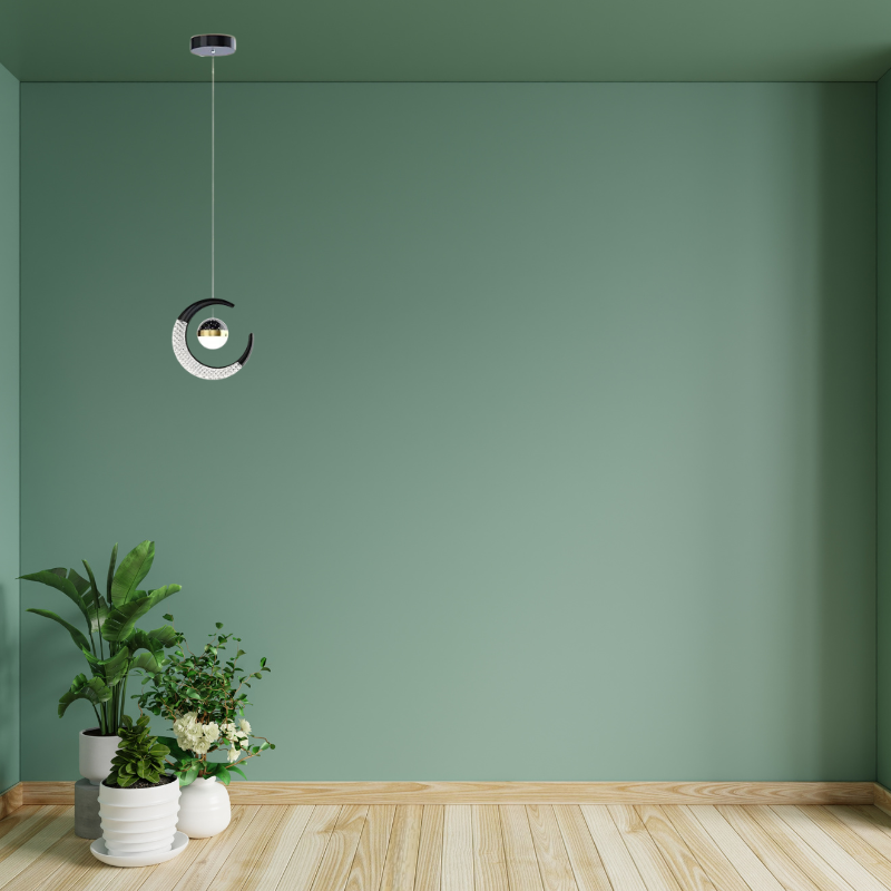 Arisha nútímalegur LED-hengilampi, stjörnubjartur, svartur/gylltur
