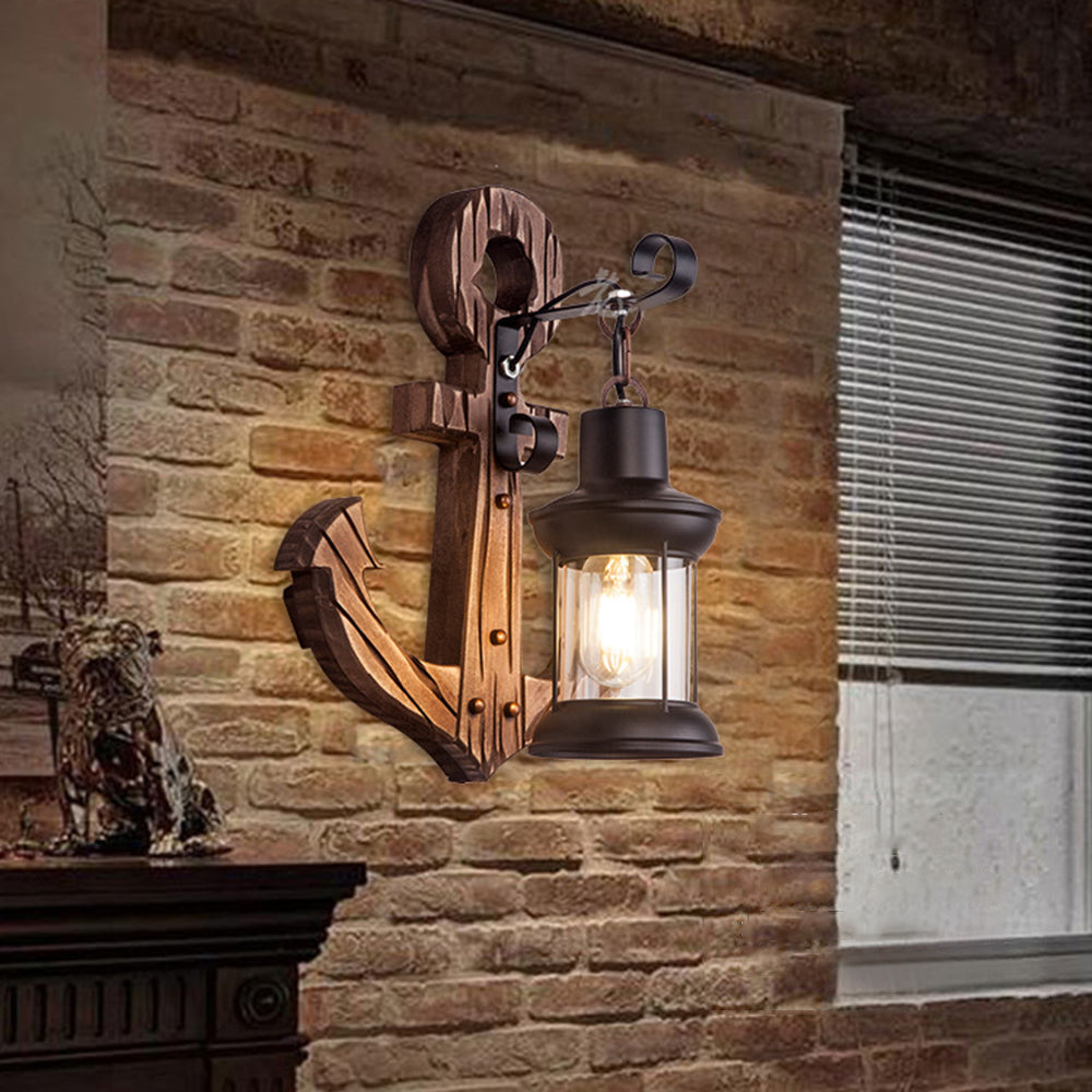 Epoch Anchor Lantern Wall Lamp, Vintage/Antique, Wood, Bedroom