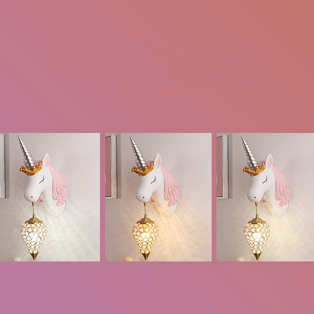 Arisha moderne kunstvæglampe med enhjørning/jordbær, pink/blå