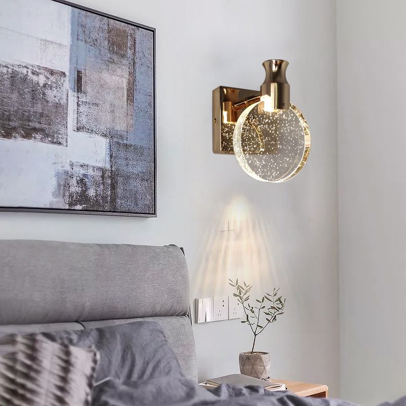 Kristy modern rund vägglampa med kristall för sminkbord, guld/krom