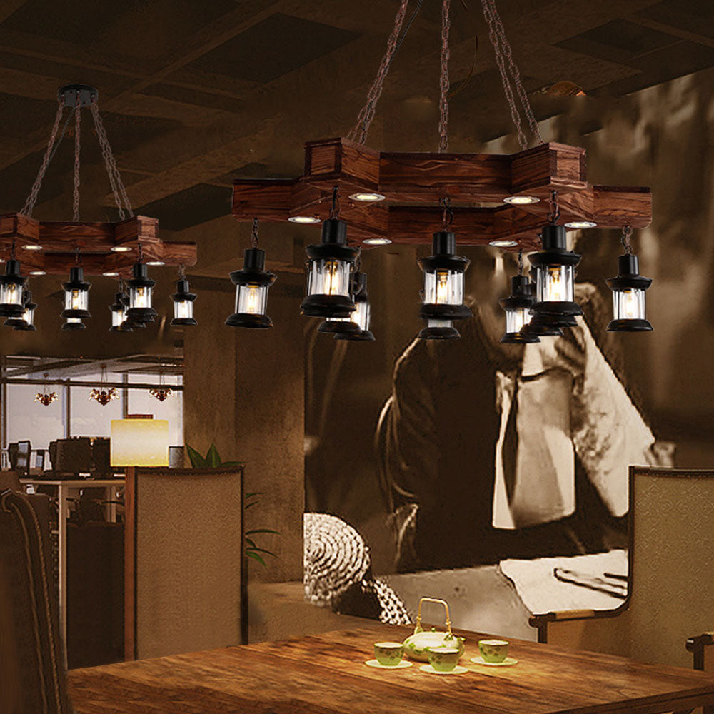 Epoch Retro Metal/Wood Lantern Pendant Light, Walnut