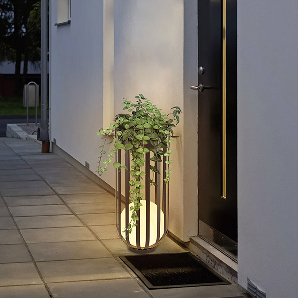 Ray moderne kugleformet solcelle-/genopladelig udendørs gulvlampe, sort