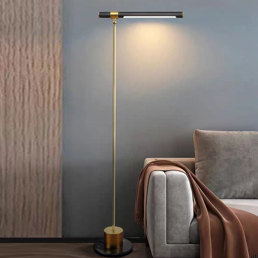 Edge linjär minimalistisk golvlampa, metall/trä, guld, vardagsrum