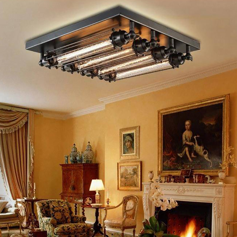 Austin vintage rørformet loftslampe i metal til direkte montering, sort, stue