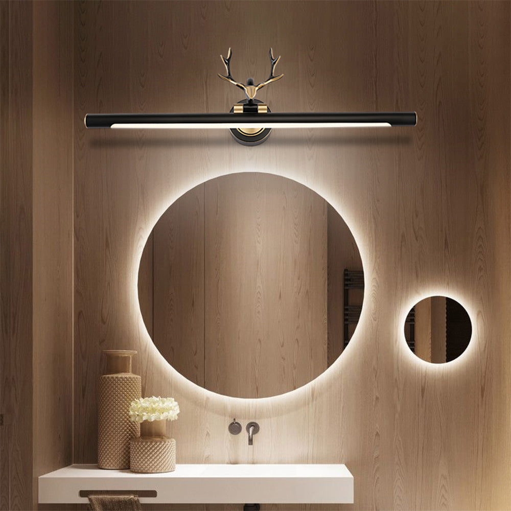 Arisha Decorative Deer Mirror Front Vanity Wall Lamp, Black/Gold