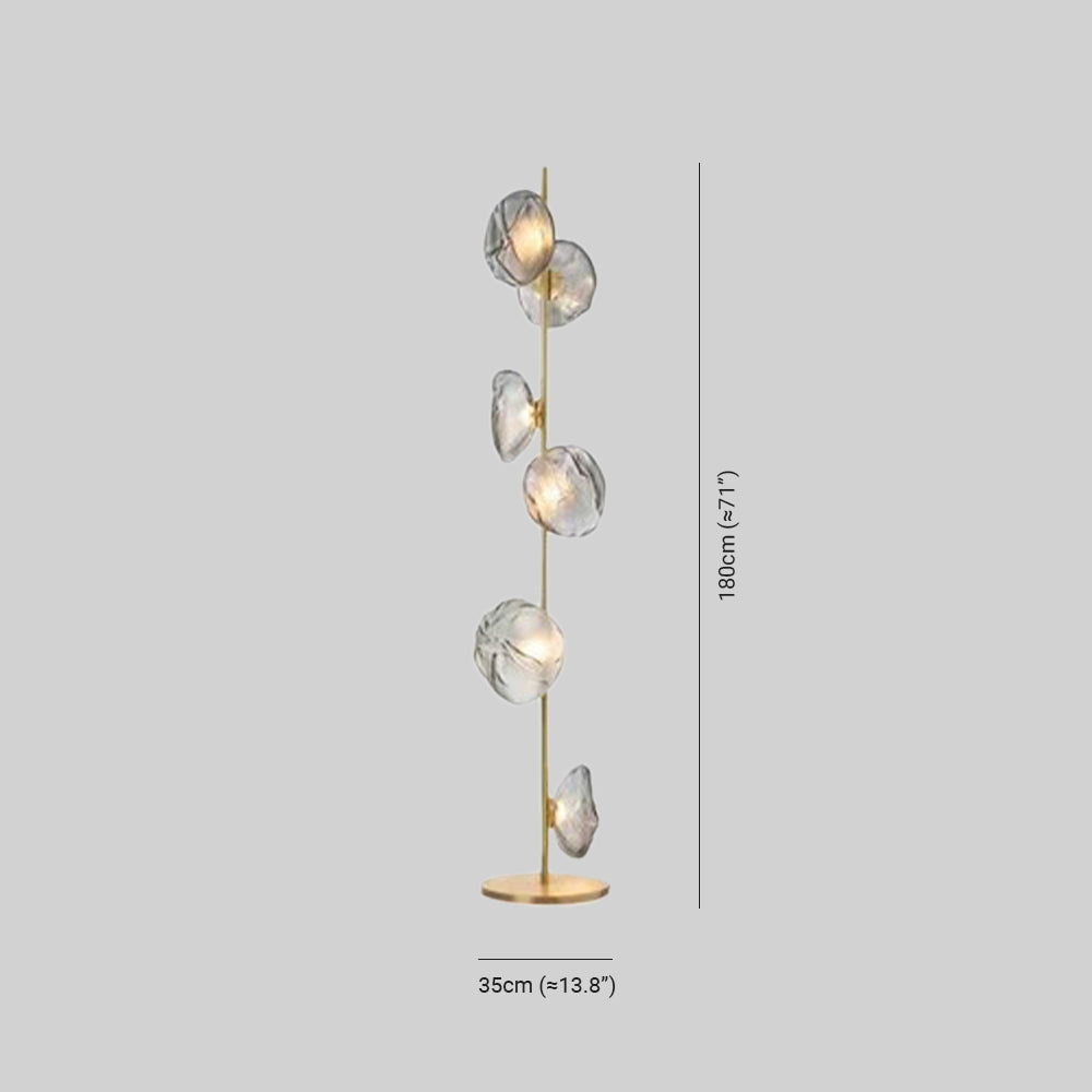 Byers exklusiv golvlampa med blomform i metall/glas, svart/guld/grå