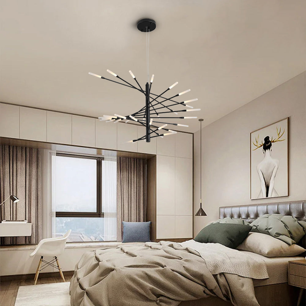 Arisha modern roterande ljuskrona i fyrverkeriform, svart/guld, vardagsrum/konstgalleri