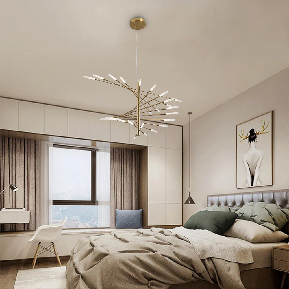 Arisha modern roterande ljuskrona i fyrverkeriform, svart/guld, vardagsrum/konstgalleri