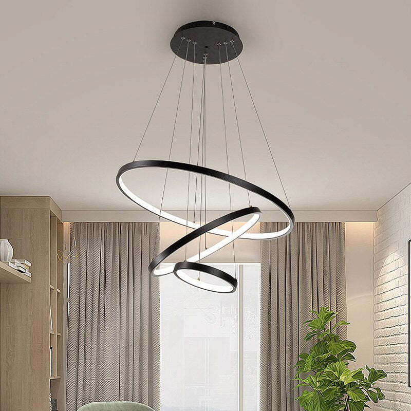Toriq pendellampa med upplyst innerring, vit/svart/guld