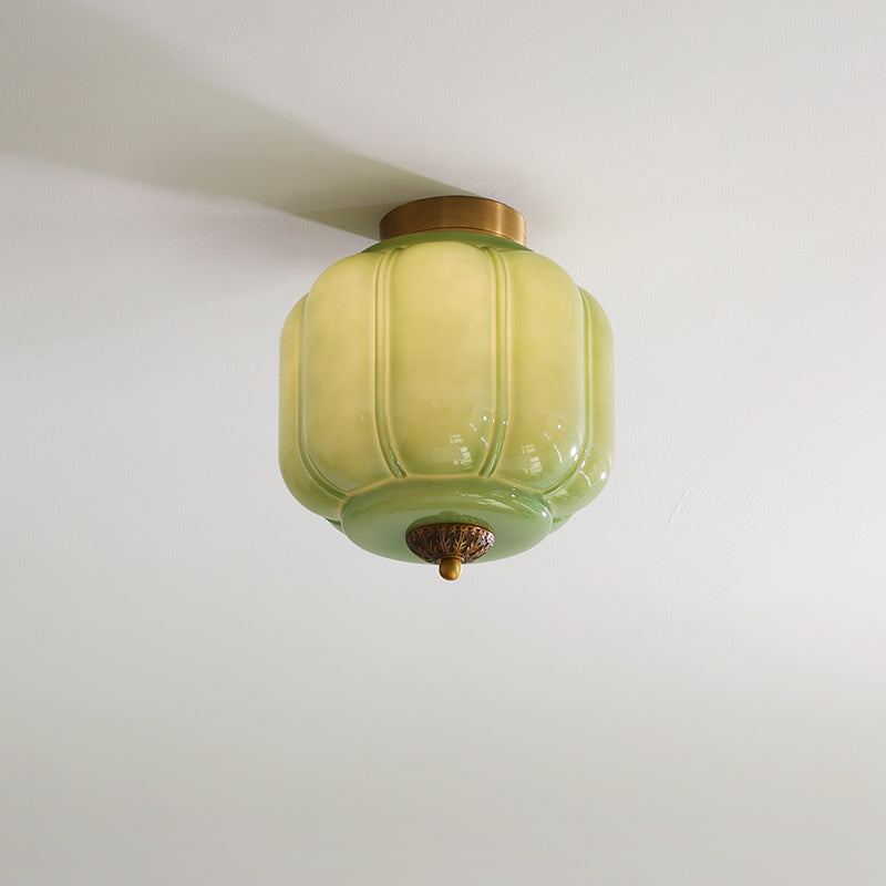 Selviro loftlampe, grønt glas, messing, klassisk