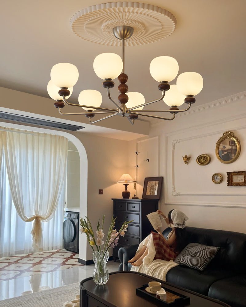 Candeeiro suspenso Vilorira Traditional Classic Orb em madeira de nogueira e vidro