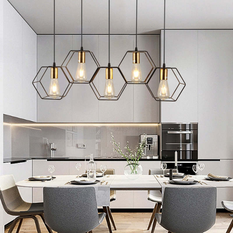 Arisha rustik lantlig geometrisk pendellampa med 3/5 ljuskällor, svart