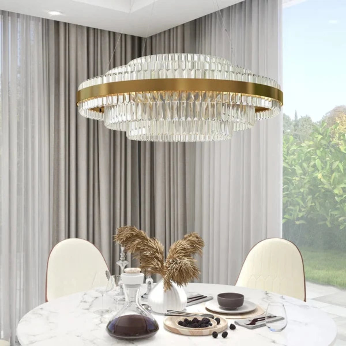 Kristy modern kristallkrona med flera nivåer, LED, i mässing – vardagsrum