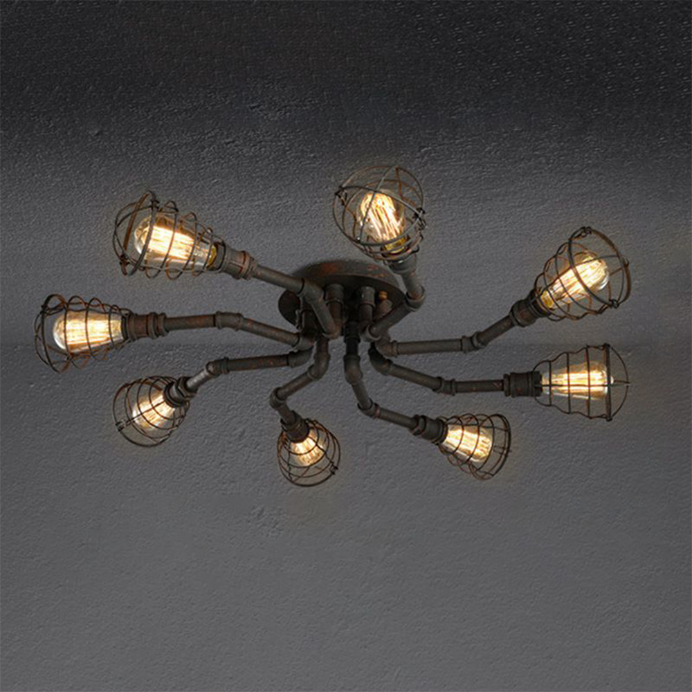 Alessio Industrial Flush Mount Ceiling Light, Black/Brass