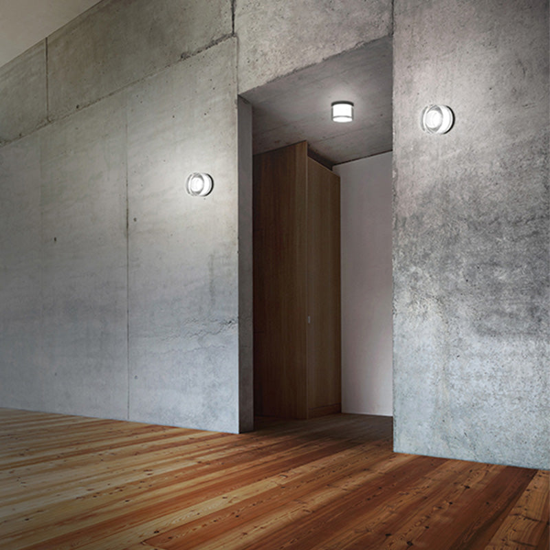 Ray Modern Mini Drum Metal/ Outdoor Wall Lamp, Transparent