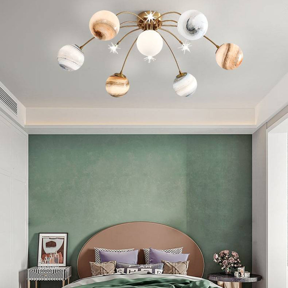 Aria Modern Planet Flush Mount Ceiling Light, Living Room