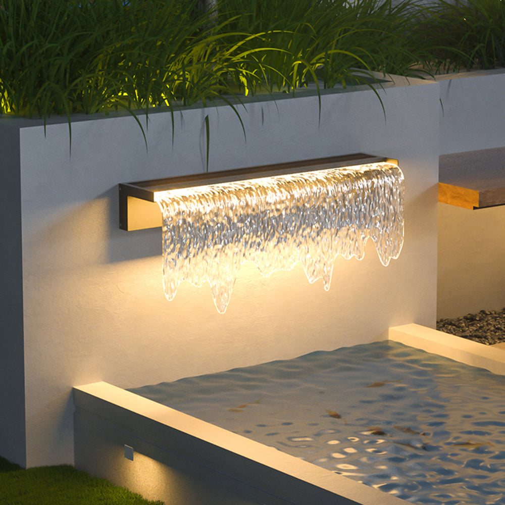 Ray Modern Minimalist Water Texture Metal/ Solar Waterproof Outdoor Wall Lamp, Black