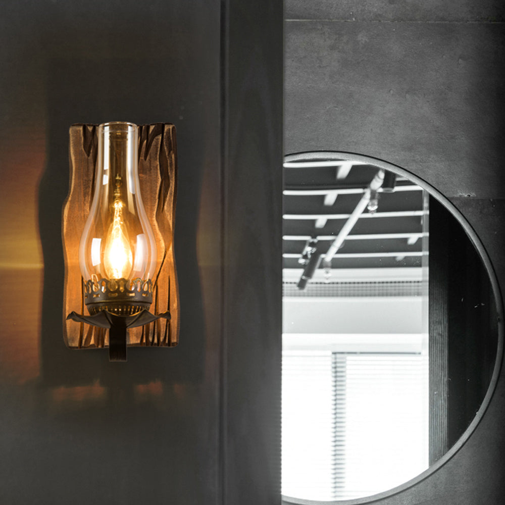 Epoch vintage vägglampa i form av ljus, trä och glas, sovrum
