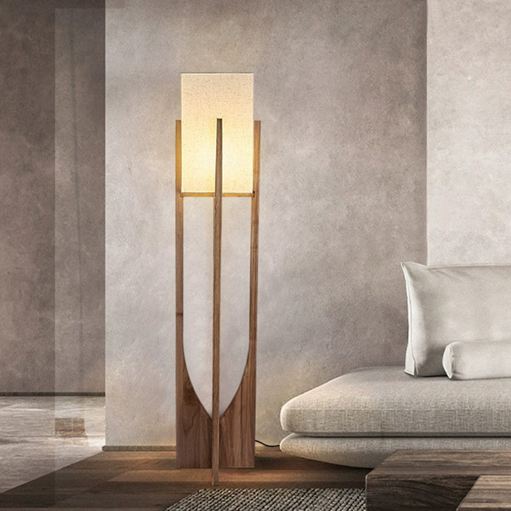 Ozawa naturlig rektangulär golvlampa i trä/tyg