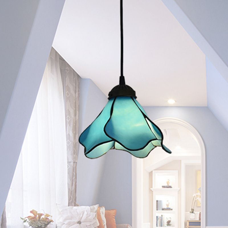 Arisha blomsterpendellampe i resin, blå/lyserød, 1/3 hoveder