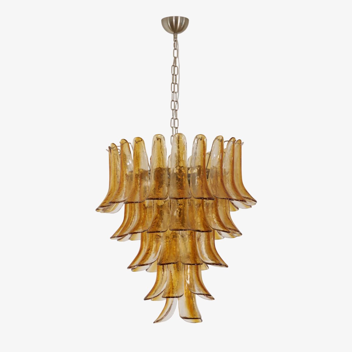 Lustre em vidro Murano âmbar com lírios em camadas, peça central Liorisissa