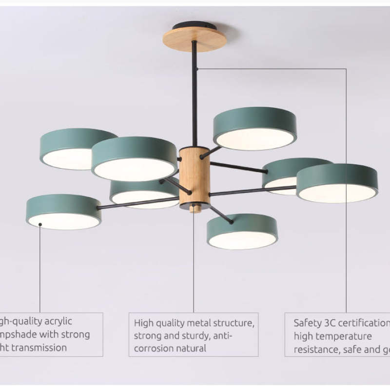Arisha – art déco-hengiljós, hvítt/grænt/grátt, málmur/viður