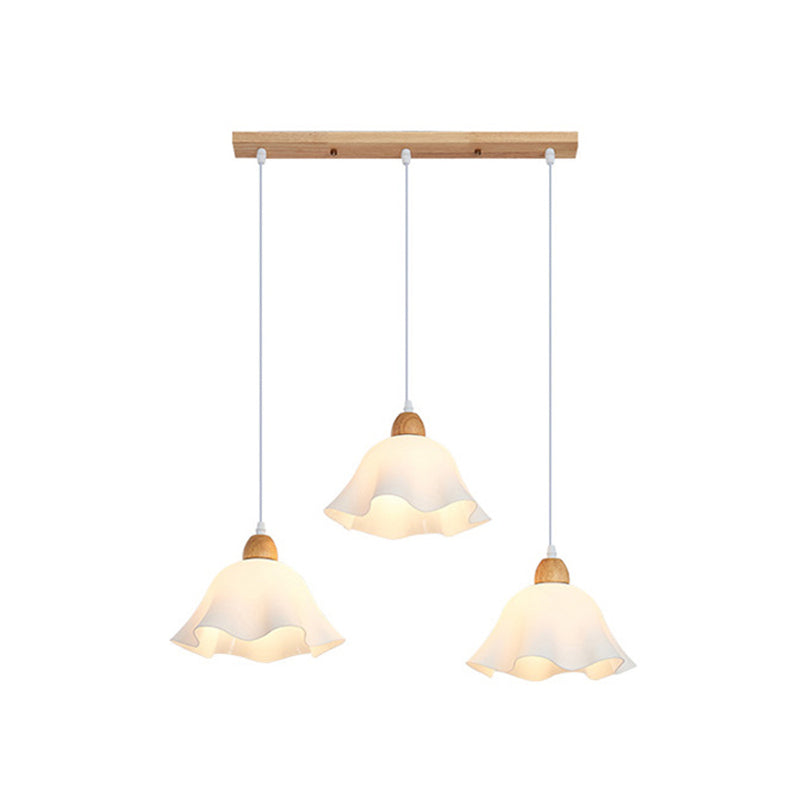 Muto Minimalist Flower /Wood Pendant Light, White