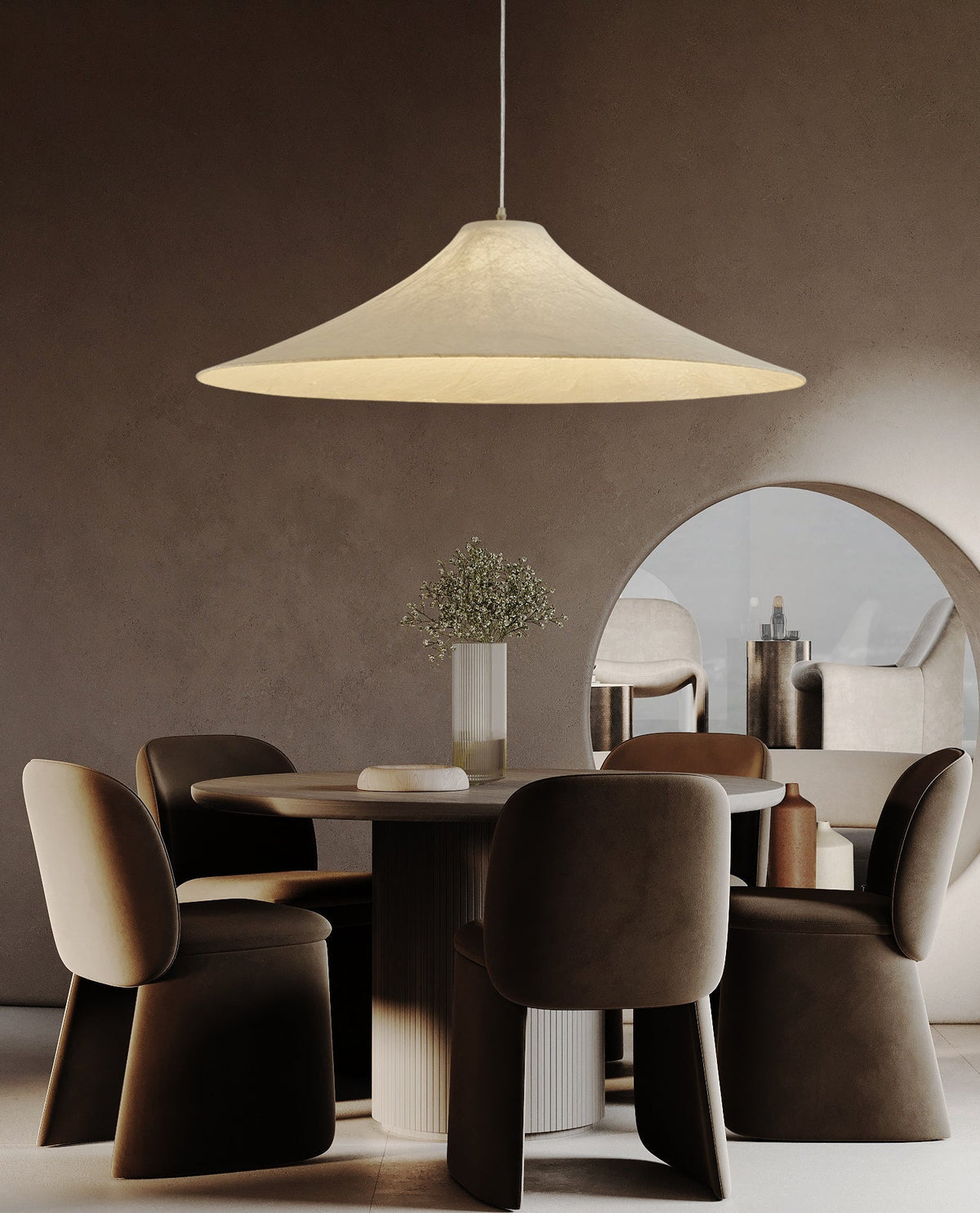 Candeeiro suspenso moderno, minimalista e natural de formato plano Abbotswell