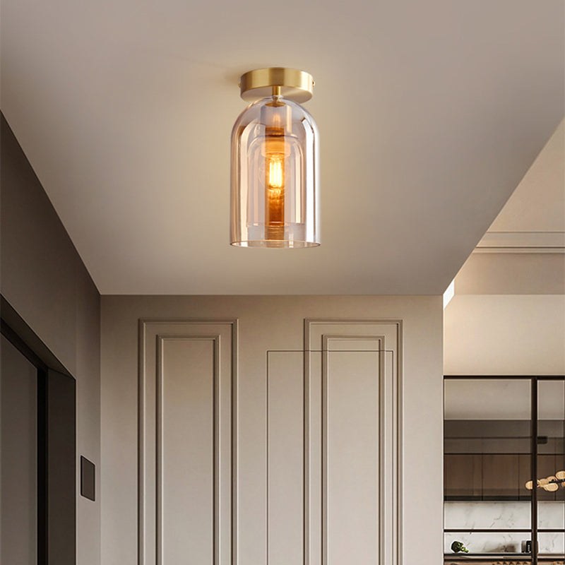 Valentina Modern Cylinder Semi-Flush Mount Clear Glass Ceiling Light, Cognac/Grey