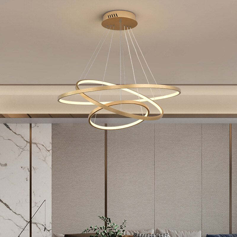 Toriq pendellampa med upplyst innerring, vit/svart/guld