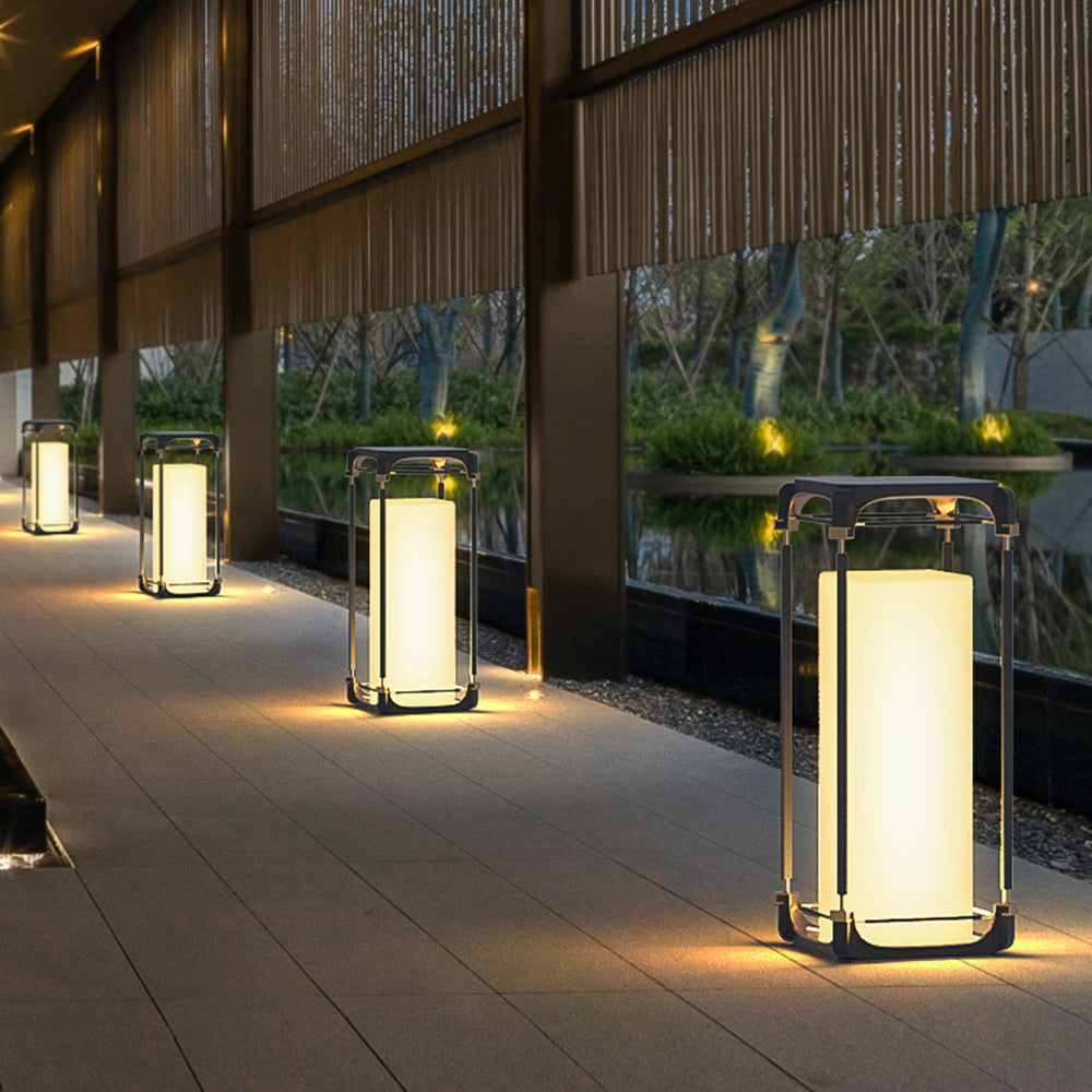 Ray Simple Cube/Cuboid Outdoor Floor Lamp, Hardwired/Solar, Black