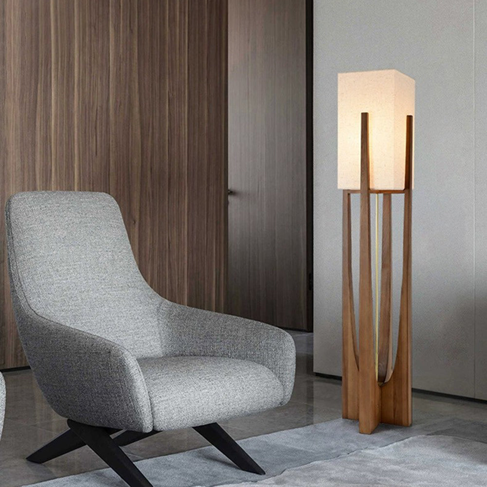 Ozawa naturlig rektangulär golvlampa i trä/tyg